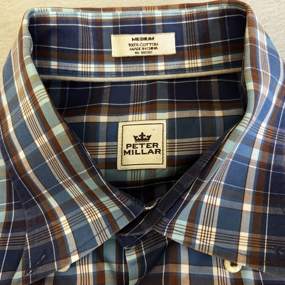 Peter Millar Shirt Mens Medium M Blue Plaid Button Down Long Sleeve 100% Cotton - Picture 3 of 8